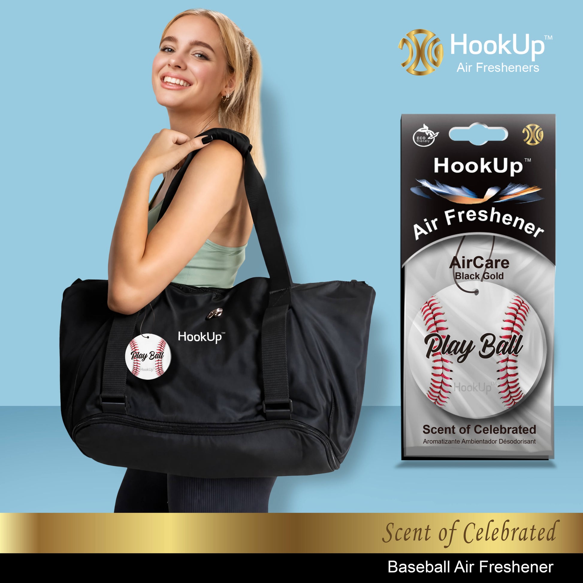 HookUp car air freshener premium scent hanging on rearview mirror