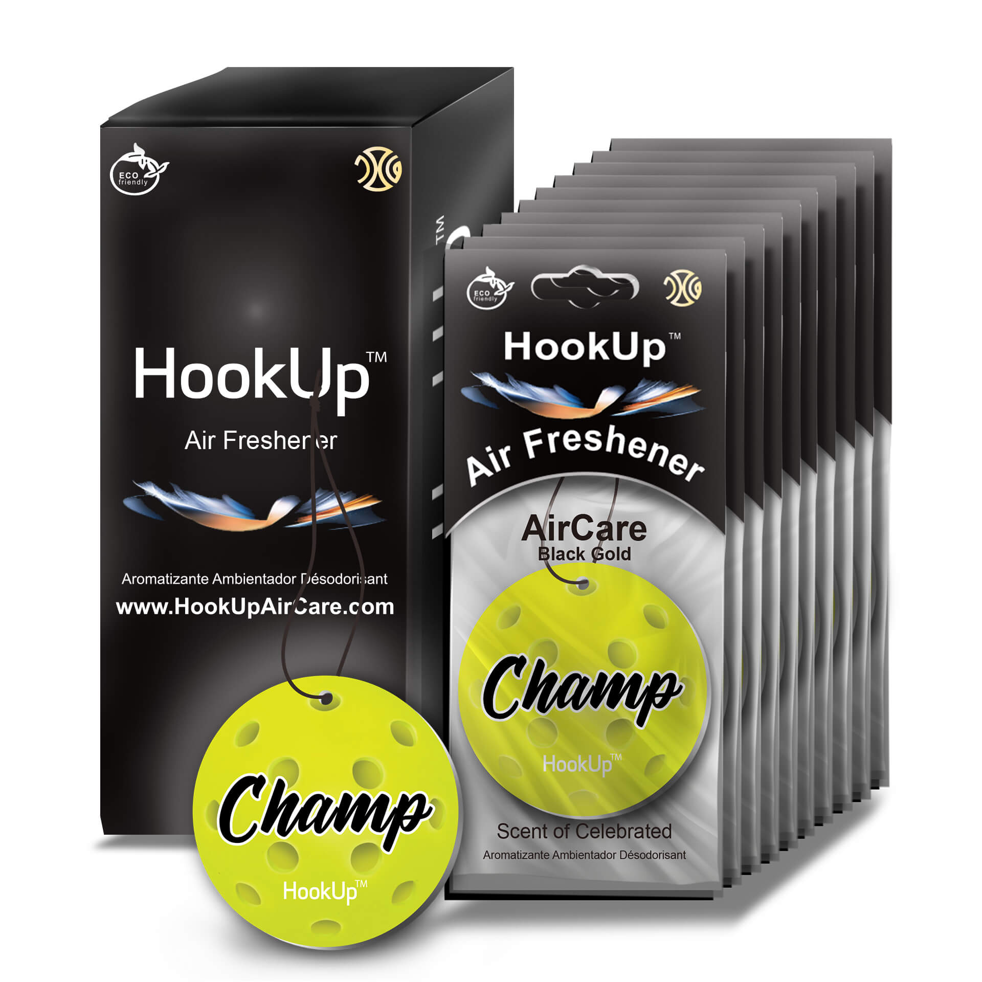 HookUp car air freshener premium scent hanging on rearview mirror