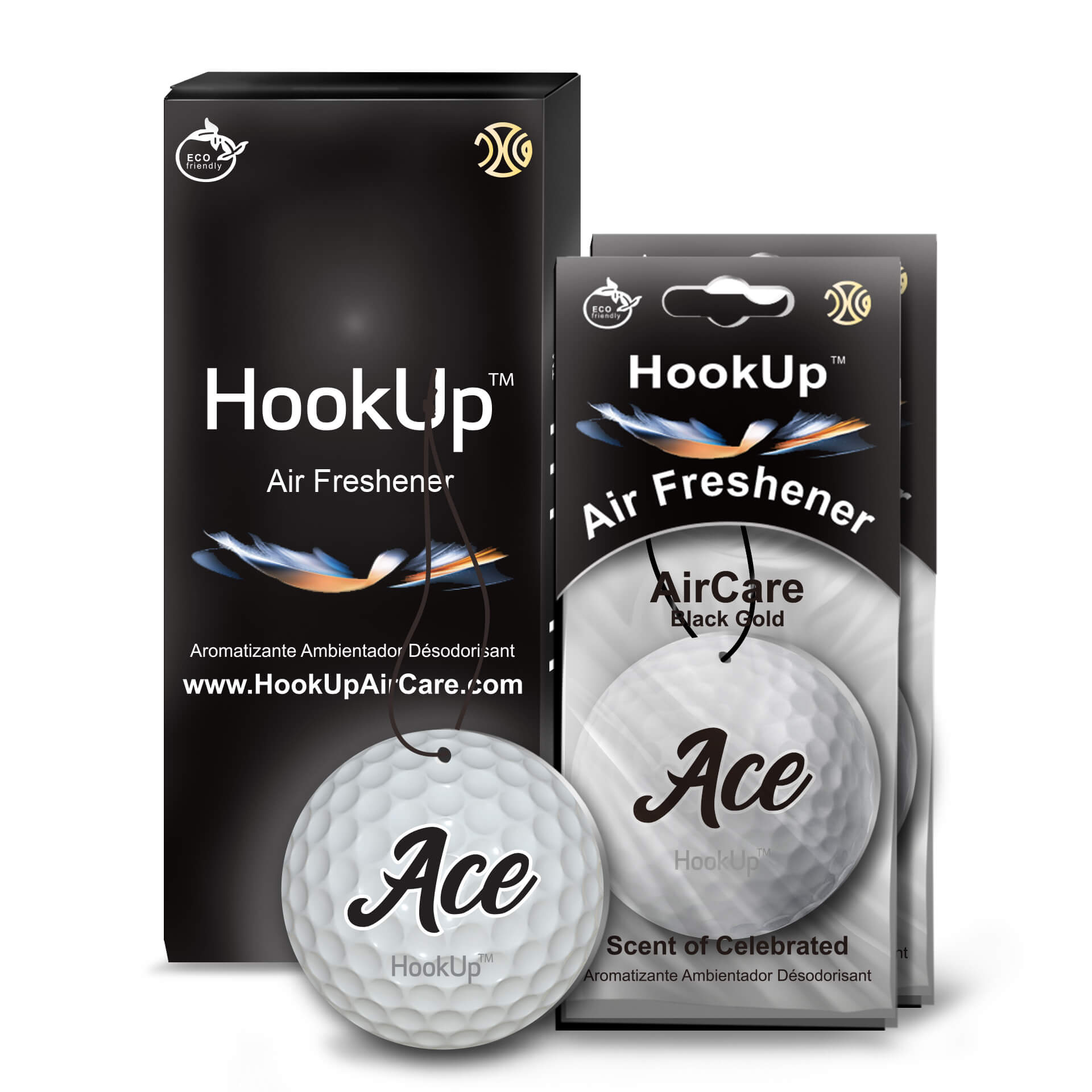 HookUp car air freshener premium scent hanging on rearview mirror