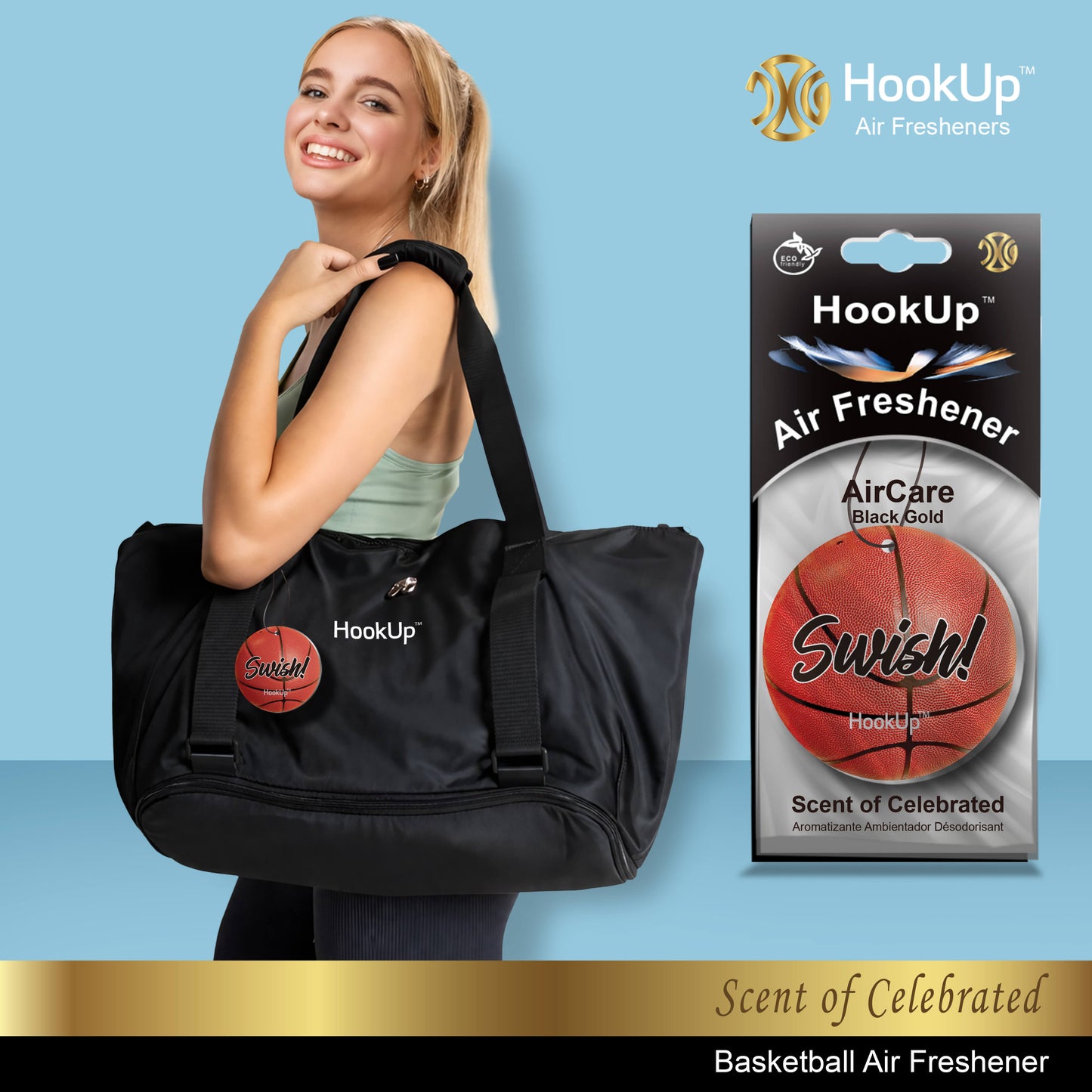 HookUp car air freshener premium scent hanging on rearview mirror