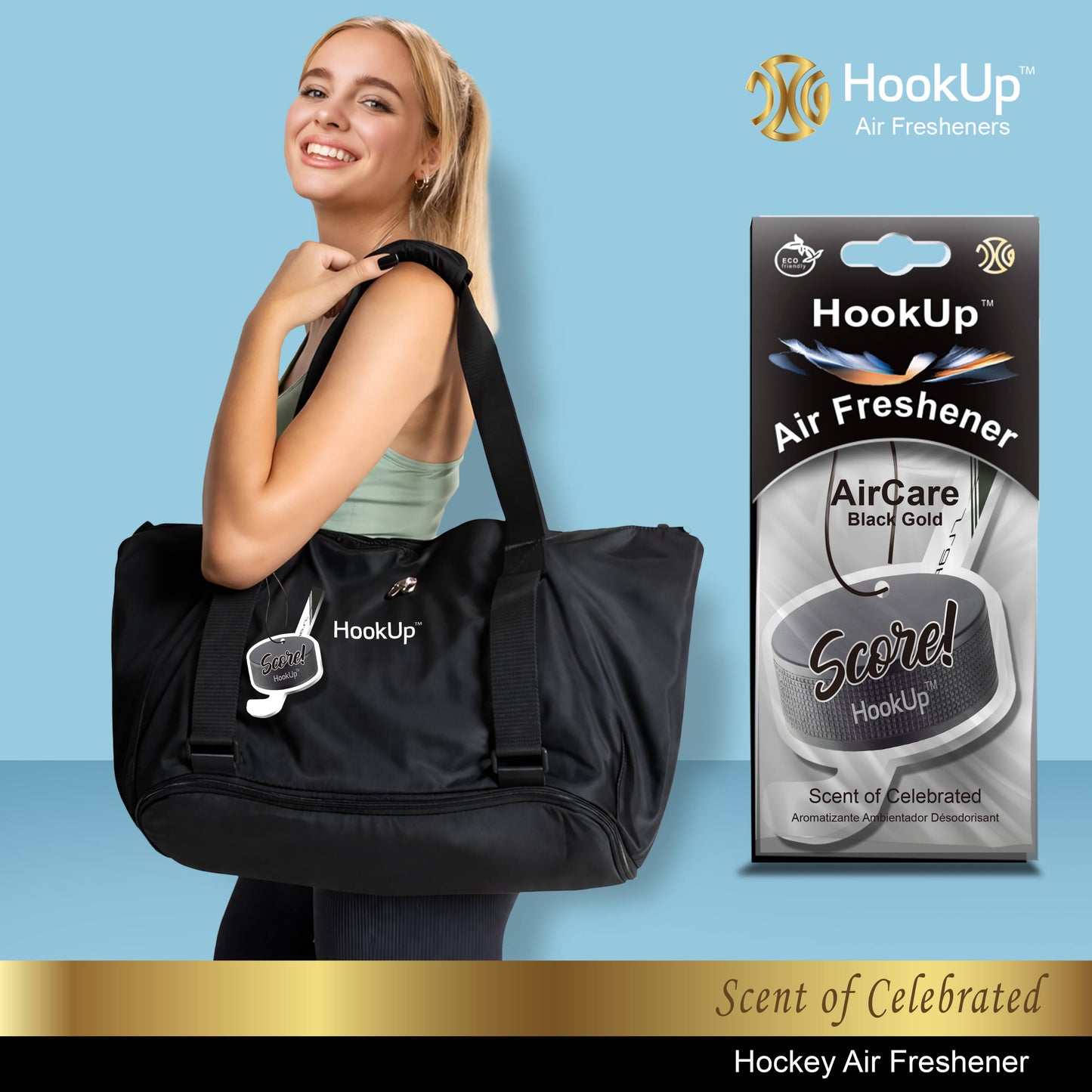 HookUp car air freshener premium scent hanging on rearview mirror
