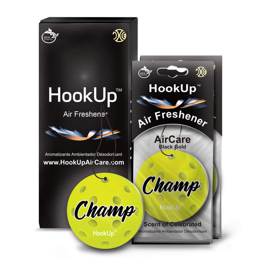 HookUp car air freshener premium scent hanging on rearview mirror