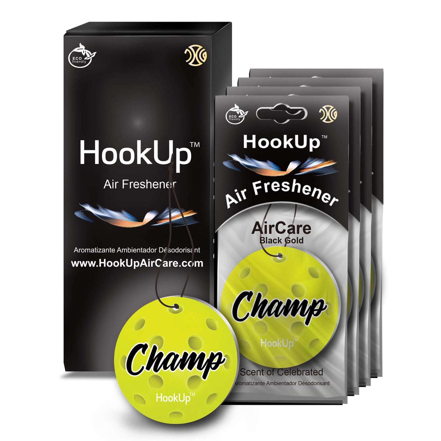 HookUp car air freshener premium scent hanging on rearview mirror