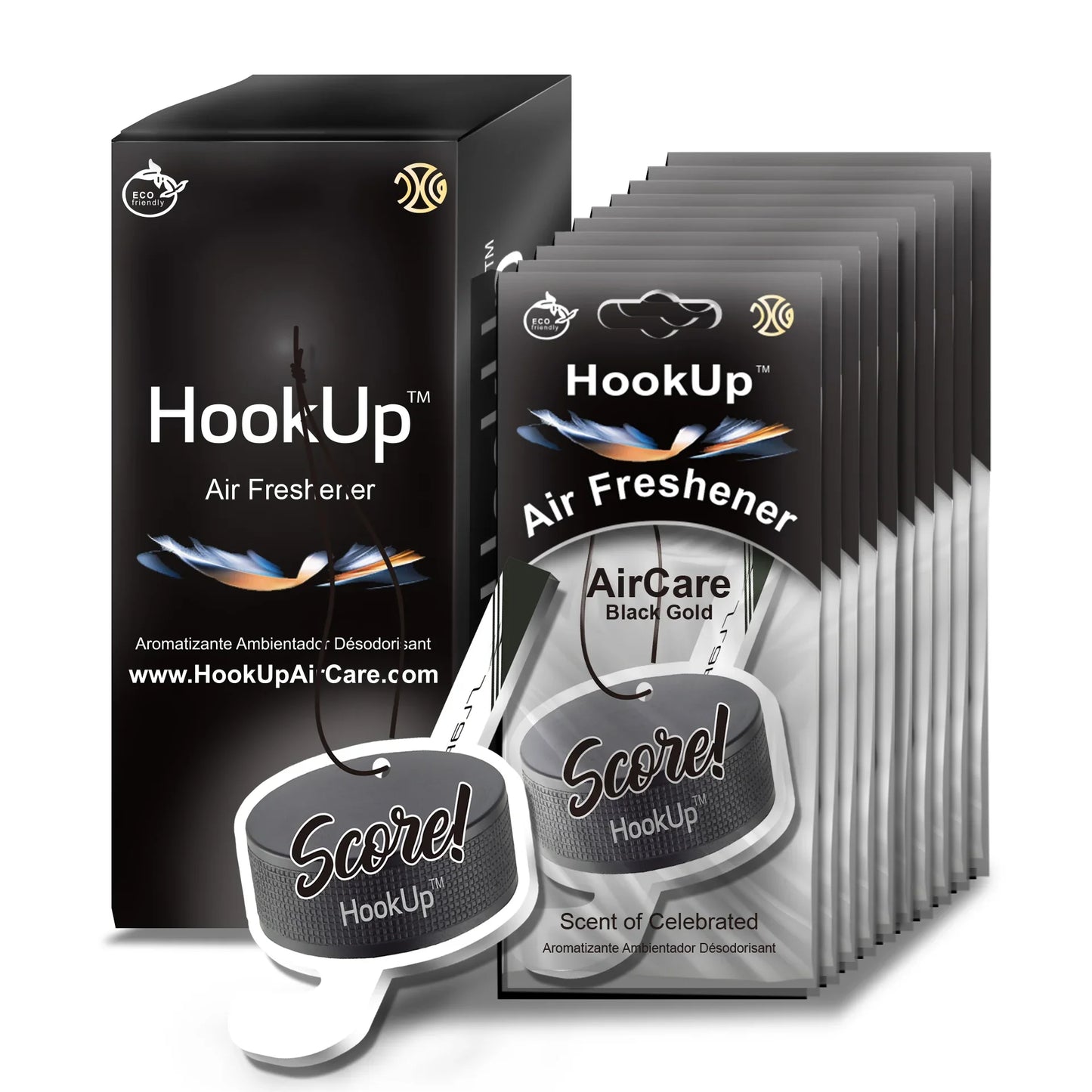 HookUp car air freshener premium scent hanging on rearview mirror